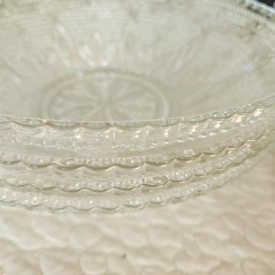 Large Collection of Depression Glass Daisy Plates, Cup, Saucer Bowls