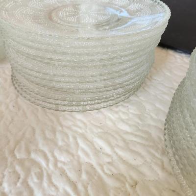 Large Collection of Depression Glass Daisy Plates, Cup, Saucer Bowls