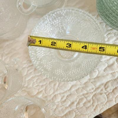 Large Collection of Depression Glass Daisy Plates, Cup, Saucer Bowls