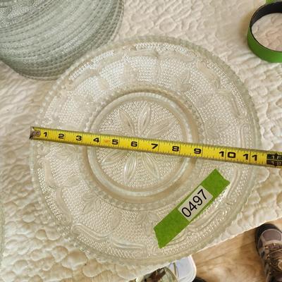 Large Collection of Depression Glass Daisy Plates, Cup, Saucer Bowls