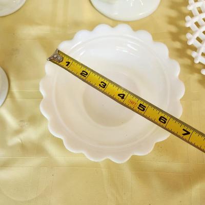 Lot of Milk Glass Vases Cake Platter Turkey Dish , Bowl
