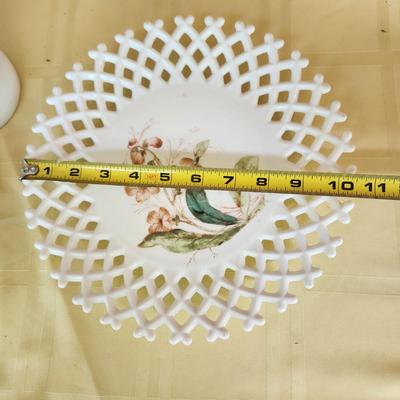 Lot of Milk Glass Vases Cake Platter Turkey Dish , Bowl
