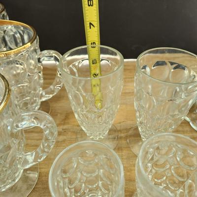 Lot of Jeannetta Glass Thumbprint Glassware Pitchers Glasses, Bowl