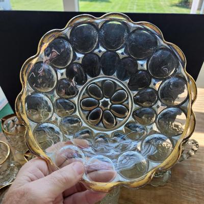 Lot of Jeannetta Glass Thumbprint Glassware Pitchers Glasses, Bowl