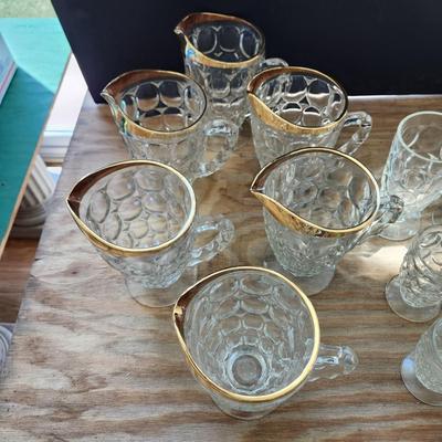 Lot of Jeannetta Glass Thumbprint Glassware Pitchers Glasses, Bowl