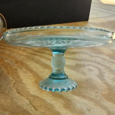 Jeanette Ice Blue Cake Plate Pedestal & 1 Amber Pedestal