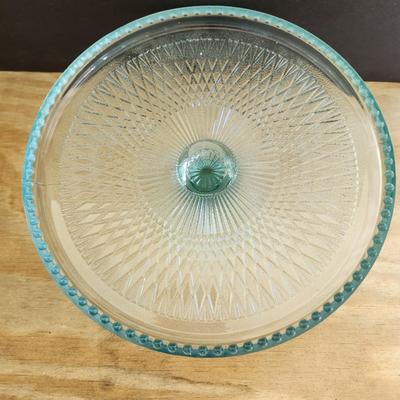 Jeanette Ice Blue Cake Plate Pedestal & 1 Amber Pedestal