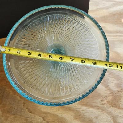 Jeanette Ice Blue Cake Plate Pedestal & 1 Amber Pedestal