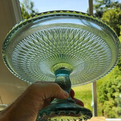Jeanette Ice Blue Cake Plate Pedestal & 1 Amber Pedestal
