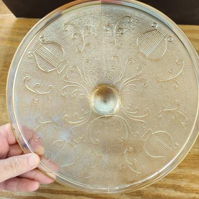 Jeanette Ice Blue Cake Plate Pedestal & 1 Amber Pedestal
