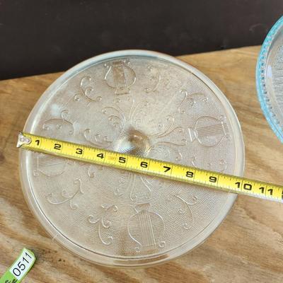 Jeanette Ice Blue Cake Plate Pedestal & 1 Amber Pedestal