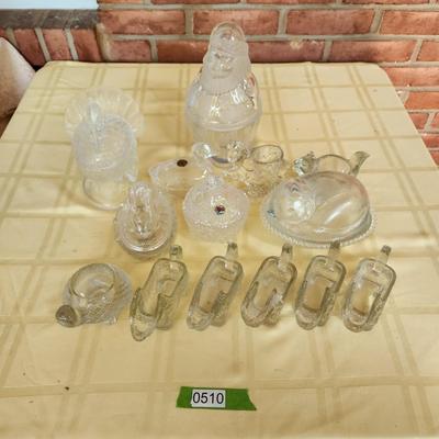Lot of Glass Bowls cover dishes Turtle Turkey Santa Duck Horse Squirrel Rabbit