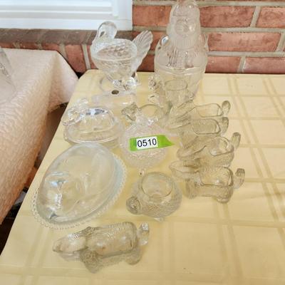 Lot of Glass Bowls cover dishes Turtle Turkey Santa Duck Horse Squirrel Rabbit