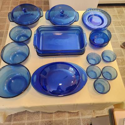 Lot of Blue Glass cookware Anchor Hocking Pyrex