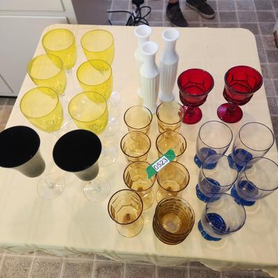 Mixed Lot of Color Glassware Yellow, Red, , Milk