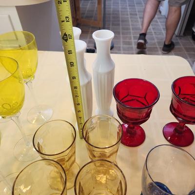Mixed Lot of Color Glassware Yellow, Red, , Milk