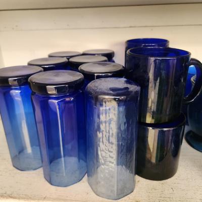 Lot of Blue Glasses , Mugs