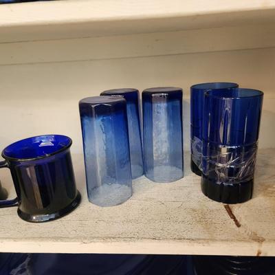 Lot of Blue Glasses , Mugs