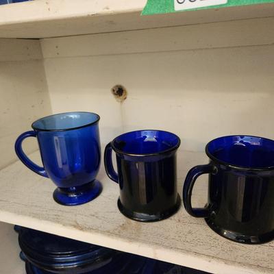 Lot of Blue Glasses , Mugs