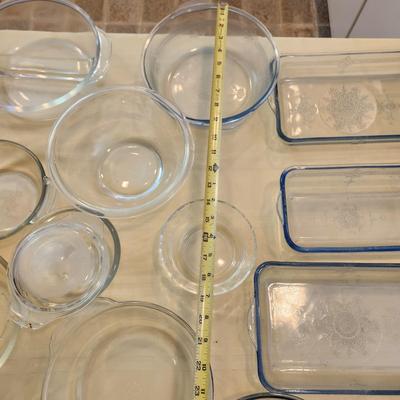 Lot of Clear Glass Cooking Mixing Bowls , Plates, Baking Dishes