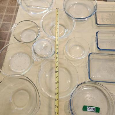 Lot of Clear Glass Cooking Mixing Bowls , Plates, Baking Dishes
