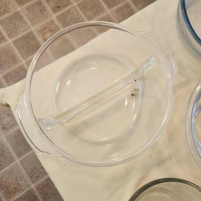 Lot of Clear Glass Cooking Mixing Bowls , Plates, Baking Dishes