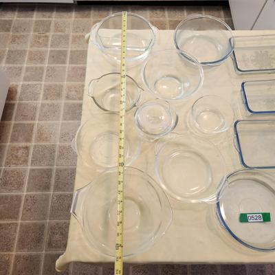 Lot of Clear Glass Cooking Mixing Bowls , Plates, Baking Dishes