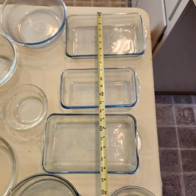Lot of Clear Glass Cooking Mixing Bowls , Plates, Baking Dishes