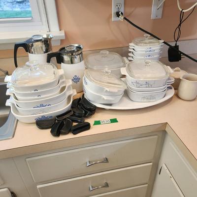 Large Collection of Corning Ware , Coffee Pots , Platter, Dishes