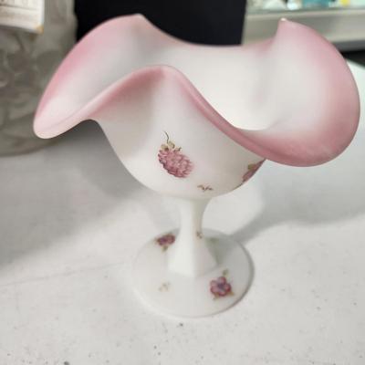 Lot of 6 Art Glass Vases, Carnival Candy Dish ,Hand Painted Fenton