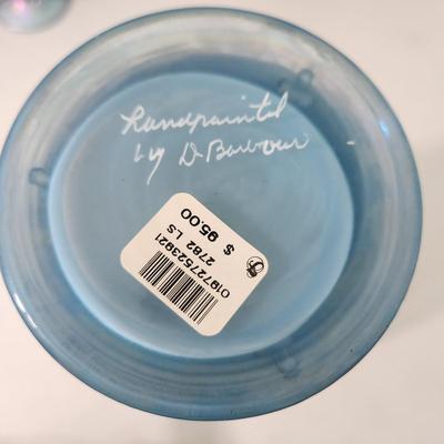 Lot of 6 Art Glass Vases, Carnival Candy Dish ,Hand Painted Fenton