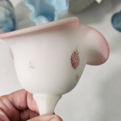 Lot of 6 Art Glass Vases, Carnival Candy Dish ,Hand Painted Fenton