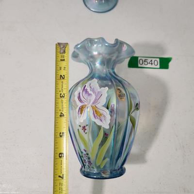 Lot of 6 Art Glass Vases, Carnival Candy Dish ,Hand Painted Fenton