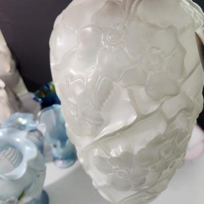 Lot of 6 Art Glass Vases, Carnival Candy Dish ,Hand Painted Fenton