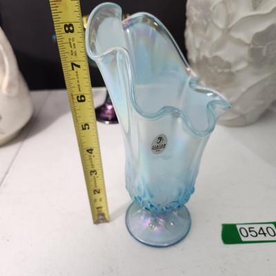 Lot of 6 Art Glass Vases, Carnival Candy Dish ,Hand Painted Fenton