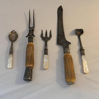 Mother of Pearl Serving Utensils and Antler Carving Set (K-DZ)