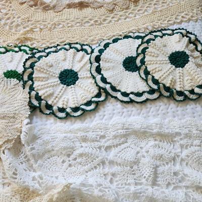Lot of Doilies Crocheted table runners and more