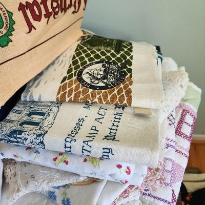 Large lot of Liners , Placemats, Quilts, Coverlets, Mens Handkerchiefs