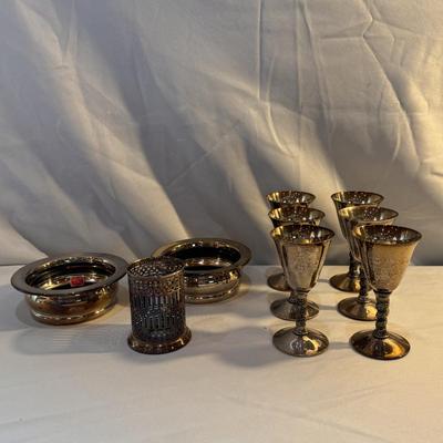 Silver Plated Grapevine Goblets, Decanter Coasters, and Condiment Holder (K-DZ)