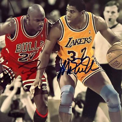 Magic Johnson / Michael Jordan signed photo