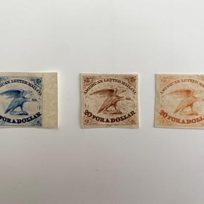 American Letter Mail Company set of 3 stamps