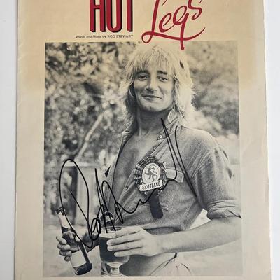 Hot Legs Rod Stewart signed music book- PSA
