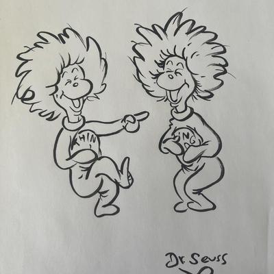 Dr. Seuss Thing One and Thing Two hand drawn and signed sketch 