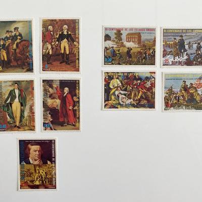 Set of 9 US Bicentennial 1975 stamps 
