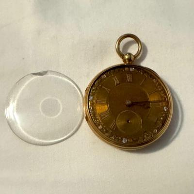 14k Gold Pocket Watch with Diamond Accents (DR-TF)