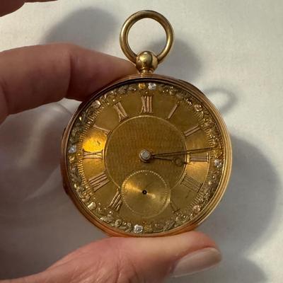 14k Gold Pocket Watch with Diamond Accents (DR-TF)