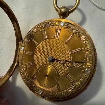 14k Gold Pocket Watch with Diamond Accents (DR-TF)