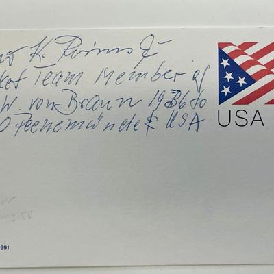 W.K. Pimms autograph note