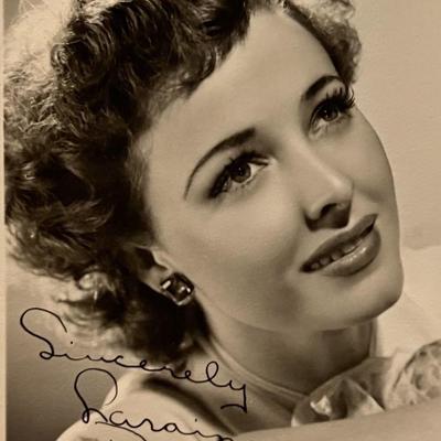 Laraine Day facsimile signed photo. 3x5 inches
