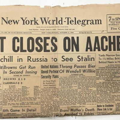 WWII 1944 New York World Telegram Original Vintage Newspaper